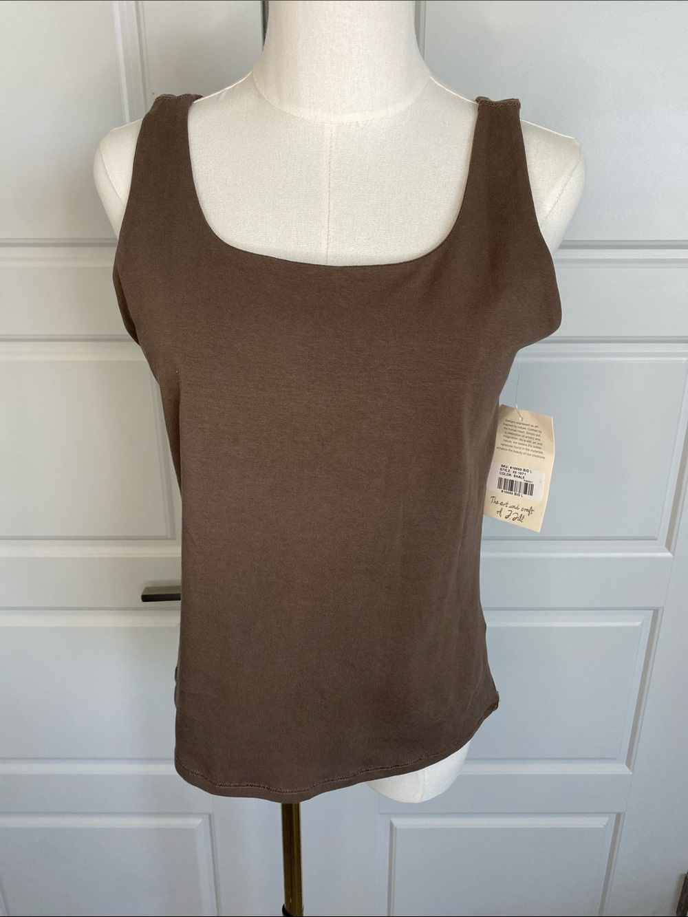 J.Jill Perfect Tank Large Shale Brown Cotton Stretch Scoop Neck NWT